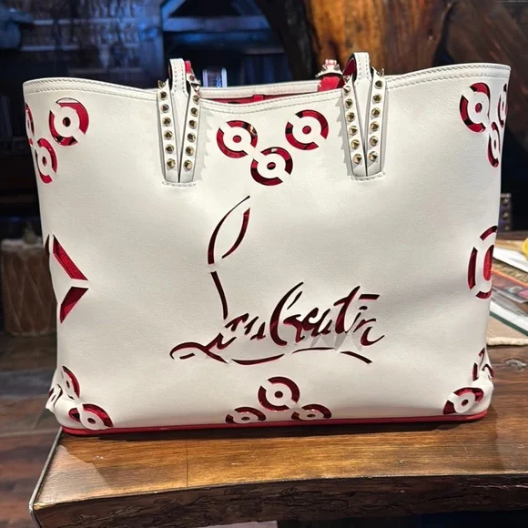 Christian Louboutin White and Red Designer Tote - Picture 1 of 8